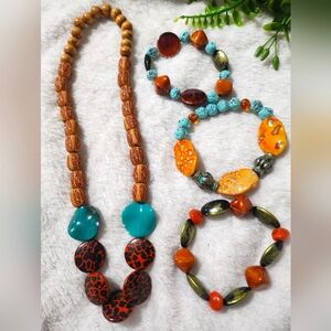 Handmade plastic beaded bracelets and necklace